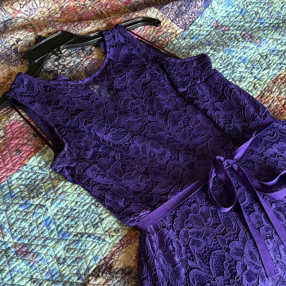 Danny & Nicole Purple Lace Midi Dress with Waist Tie